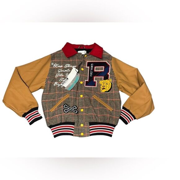 🔥 NWT FIRST ROW GLENCHECK LETTERMAN VARSITY retro plaid JACKET size small - Picture 2 of 10